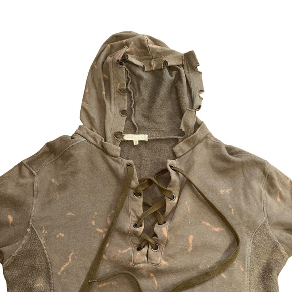 Gilded Intent Army Green Distressed Lace Up Hoodie Women’s Small Grunge Casual - Picture 5 of 12